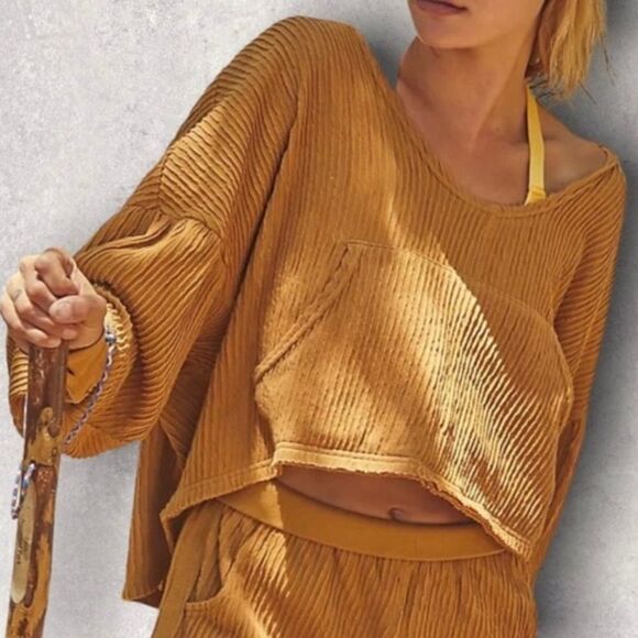 Free People Movement Slouchy Cropped Ribbed Hoodie - Picture 2 of 10